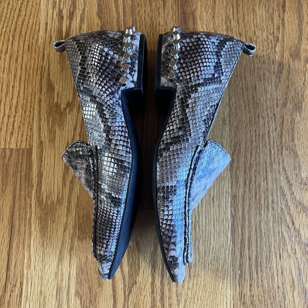 Jeffrey Campbell Barnett Taupe Studded Leather Loafers Size 7.5 studs Snakeskin - Picture 10 of 10